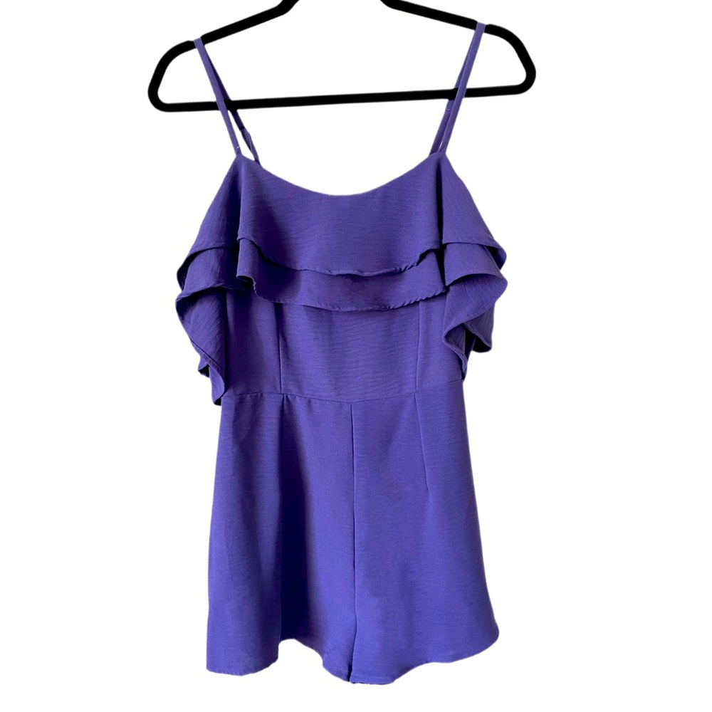 Purple ruffle shoulder Romper